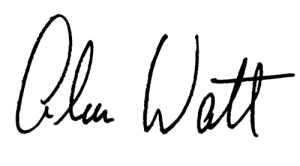 The written signature of Alan Watt, writing teacher