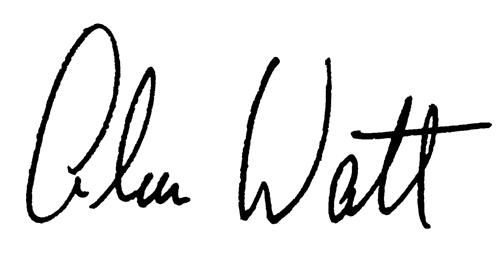 The written signature of Alan Watt, writing teacher