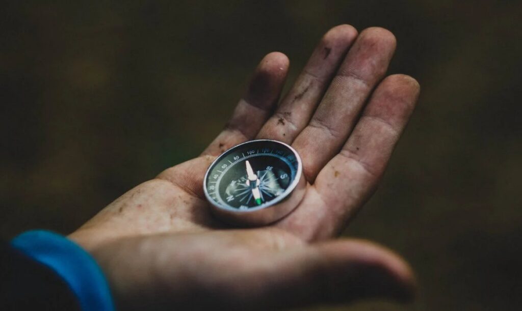 Image of a hand holding a compass