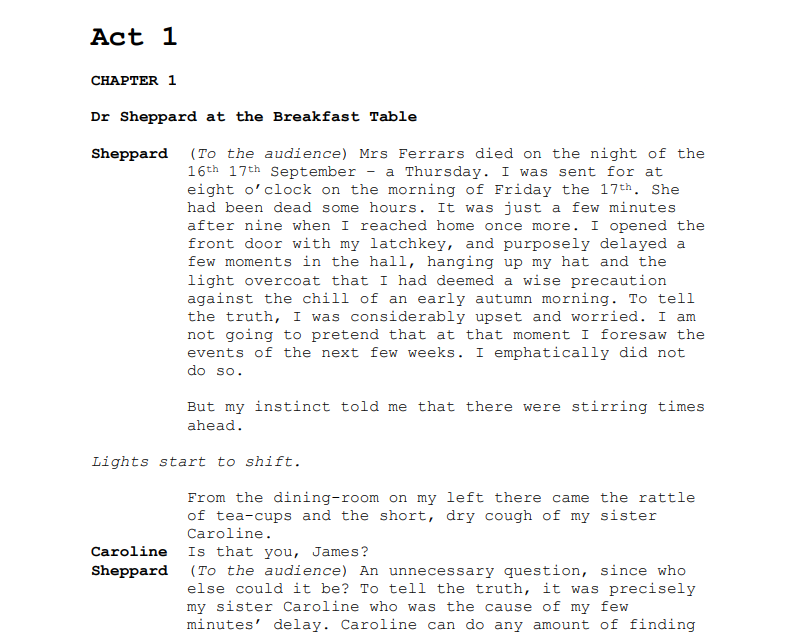 Image of a sample from a play's script