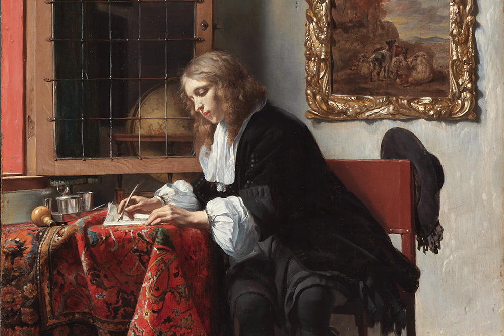 Different writing styles featured image from the 1600s, painting by Gabriël Metsu used to depict a very royal feeling to writing