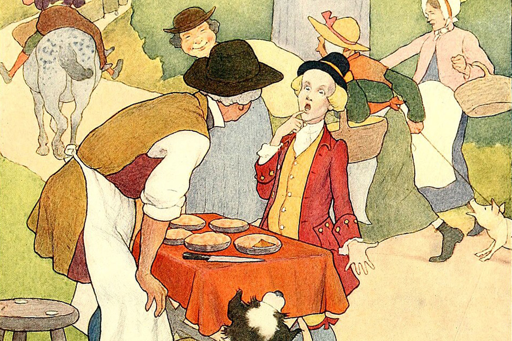 "Says the pieman to Simple Simon" is the original context for this photo, on a passage preceding the tongue twisters in the complete Mother Goose collection. This photo contextualizes an age for this rhetorical device in response to the question: "What is alliteration?"