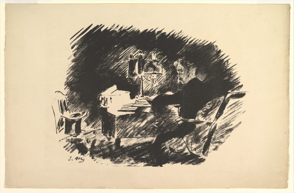 A picture illustration by Manet of Edgar Allan Poe's Once Upon a Midnight Dreary