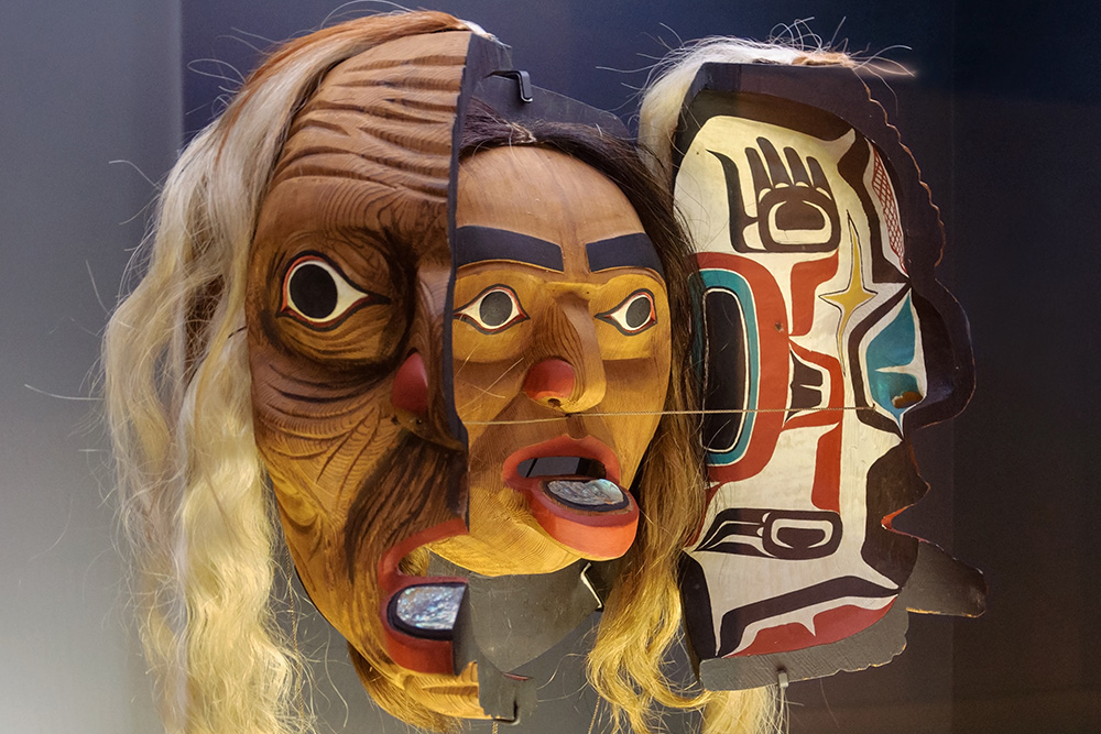 Kwakwaka'wakw transformation mask used here to show how external conflict reveals a character's transformation