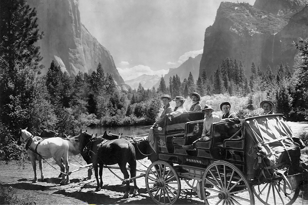 Historical fiction is rooted in the limitations of the world in your chosen time period, as shown by this group of people traveling by stagecoach in Yosemite.