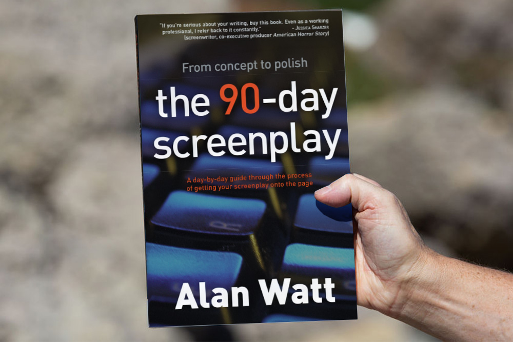 Cover of Alan Watt's 90-day screenplay as a suggestion to the reader that it may be worthwhile to purchase a copy of the book to learn how to outline a screenplay
