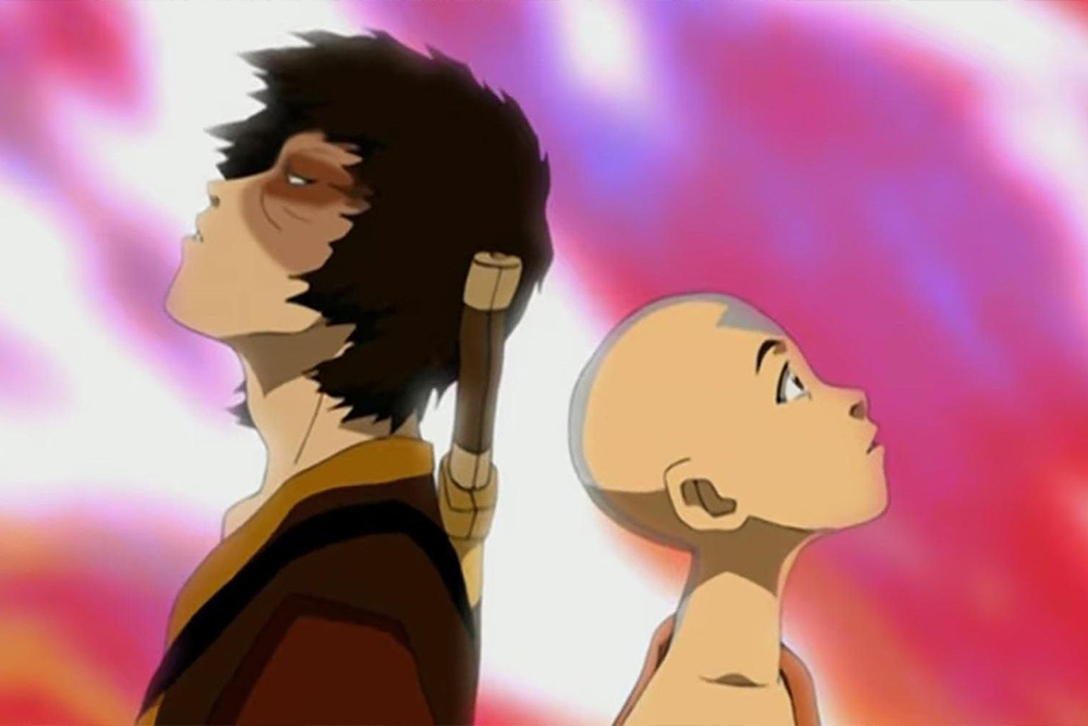 Zuko and Aang sit around colored fire breathed from dragons to show how a successful redemption arc eventually pays itself off.