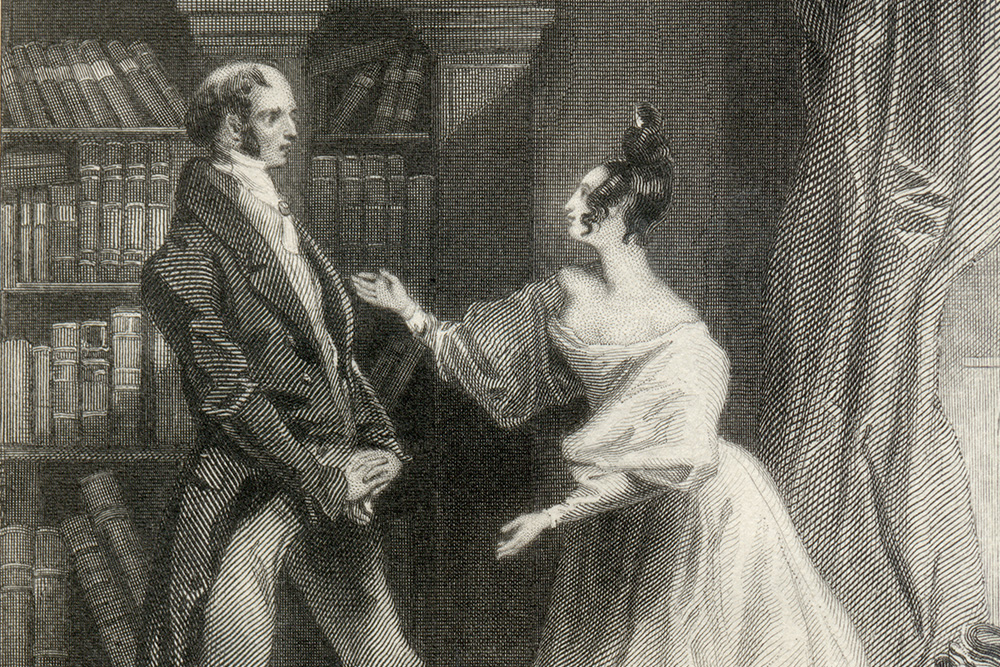 Image of Elizabeth and Darcy interacting used to depict this divide, as Darcy is the imposing figure and Elizabeth crosses the center line in a losing form.