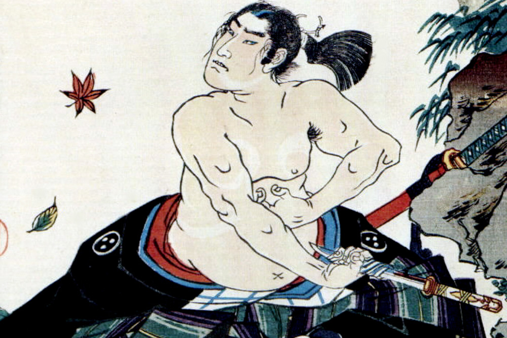 A samurai prepares to commit seppuku to visualize the idea of a protagonist needing to die to their old self to visualize what makes a good story