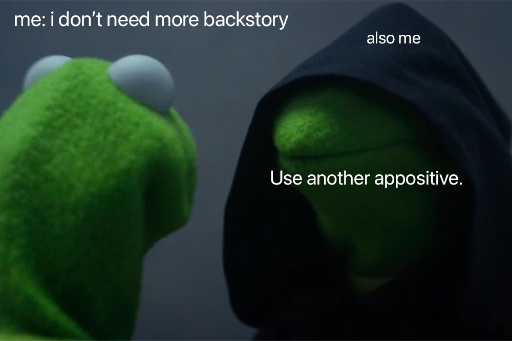 visual descriptor of character memes with the evil kermit meme format