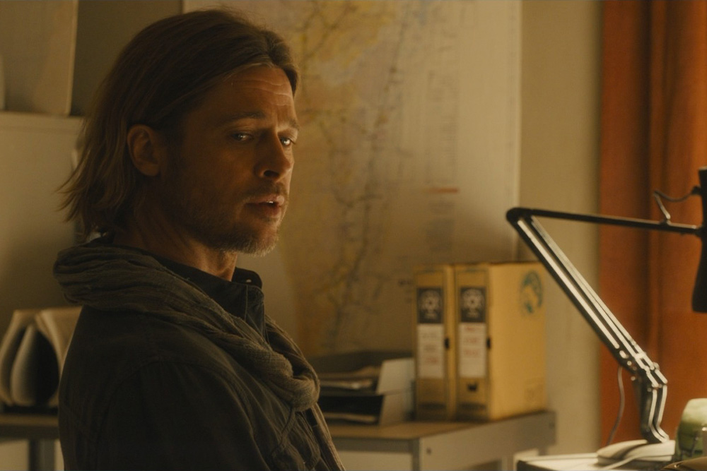 Brad Pitt recounting the events of the film as a visual pairing for the oral history analogue that the book uses in its storytelling