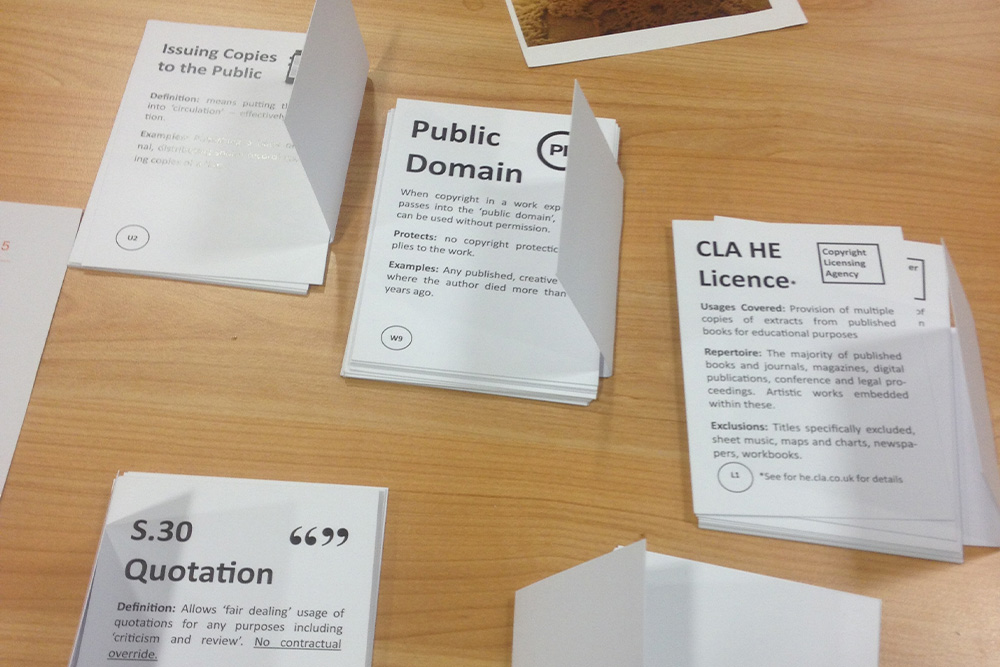 A game is made of different copyright licenses to suggest that learning how to copyright a book may be a fun endeavor