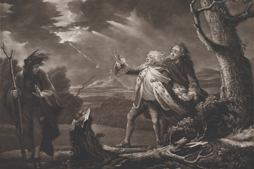 Image of King Lear in dramatic lighting to convey the grandeur of the ruler archetype as expressed in Shakespeare's epic novel