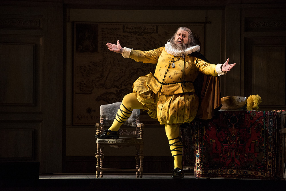 Image of an operatic actor singing in the role of John Falstaff from the literary work of Shakespeare's trickster archetype