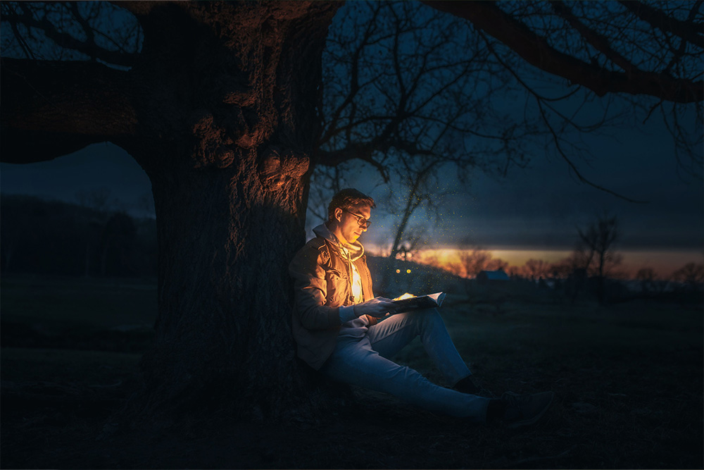 A glowing book suggests the book tropes that are commonly accepted in fantasy as an entry point for genre fans