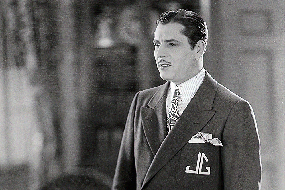 A picture of Jay Gatsby as played by an actor in an old movie for tragic hero examples