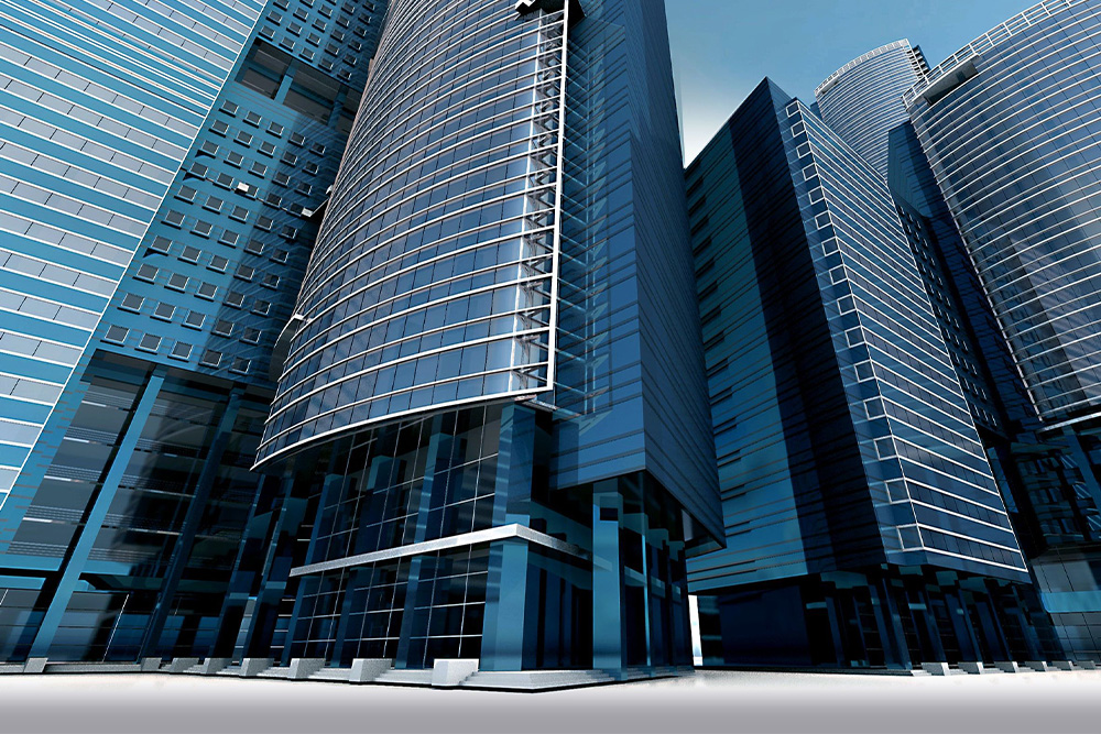 A picture of towering skyscrapers suggest the metaphor of success offered by good self-publishing companies